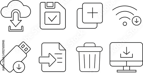 Computer icons for cloud storage files and data transfer