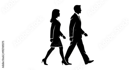 Silhouette of Business Couple Walking Together.