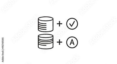 Database icons with checkmark and letter A symbols.