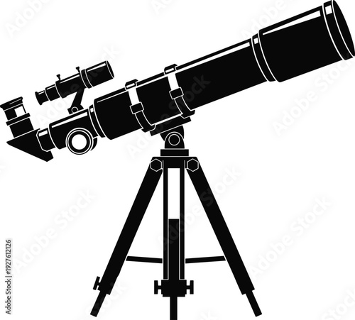 Professional astronomical telescope on tripod for space exploration and star gazing in cad drawing flat vector illustration for science design