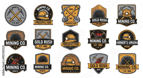 Collection of various mining company logos with different designs and styles for branding.