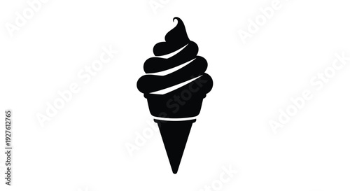 A black silhouette of a soft serve ice cream cone on white
