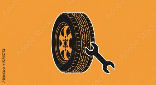 Tire and Wrench - Automotive Maintenance and Repair Illustration.