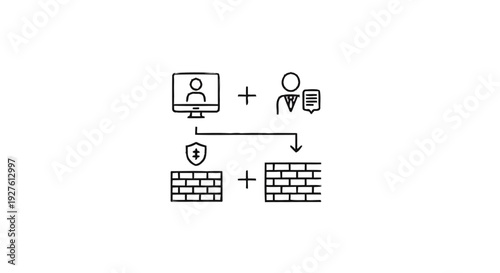 Computer User and Business Person Protected by Firewall.