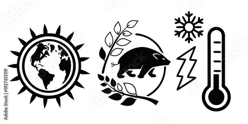 Illustrations of climate change effects on nature and human health Vector