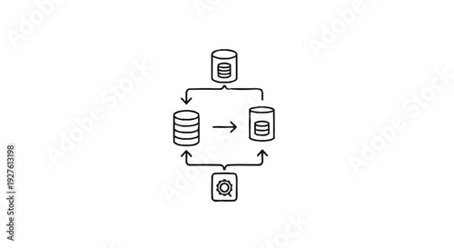 Database Flow Diagram with Arrows and Icons.