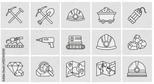 Collection of mining tools and equipment, perfect for industry-related projects.
