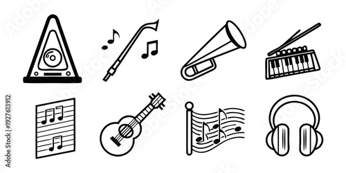 A collection of musical instruments and symbols representing various genres of music Vector