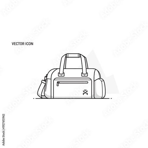 Simple Line Art Duffle Bag Illustration - Travel and Gym Gear Vector Icon