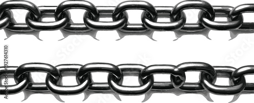 Metal Chain Links Illustration Set Showing Strong Steel Connection Elements, Industrial Security and Heavy Duty Hardware Concept in Realistic Shiny Vector Style