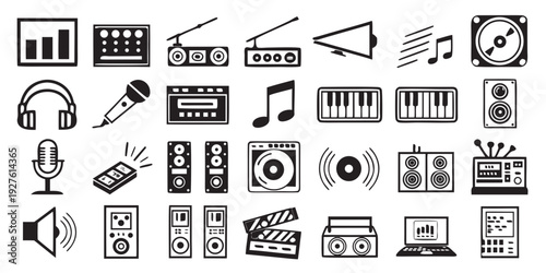 A diverse collection of icons representing various objects and concepts Vector