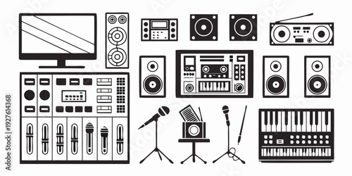 A diverse collection of vintage and modern electronic devices and appliances Vector