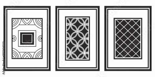 Three playing cards with unique patterns and designs on display Vector