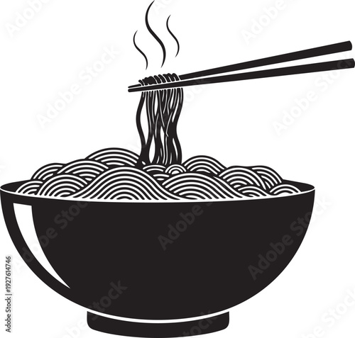 A bowl of noodles with chopsticks picking up some noodles isolated on transparent background, Vector
