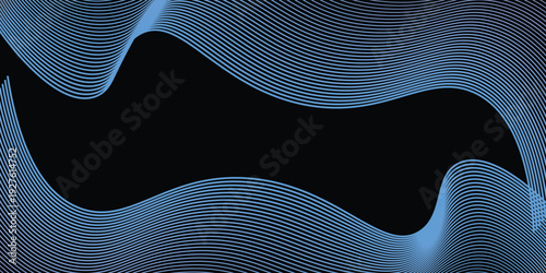 abstract wavy lines background. Vector wave lines smooth flowing dynamic blue green gradient light isolated on black background.