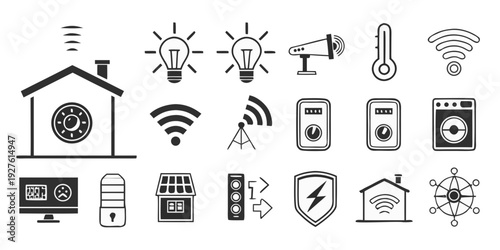 A collection of icons representing various smart home devices and technologies Vector