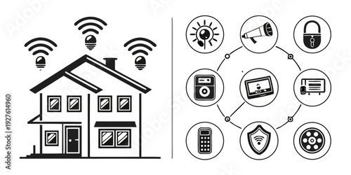 Smart home technology with various connected devices and sensors Vector