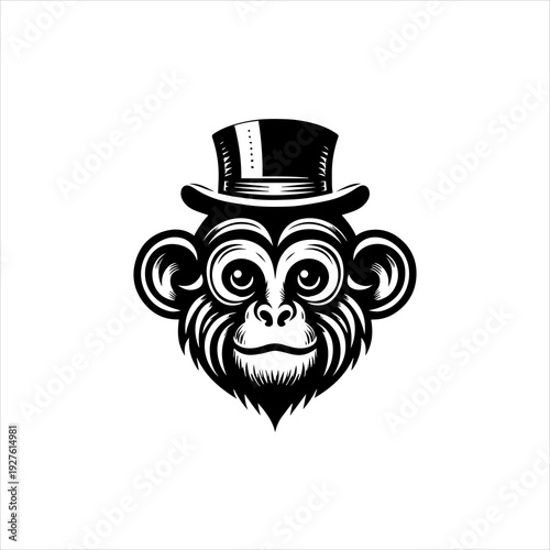 Circus monkey silhouette arranged as a playful black vector emblem design. Entertainment animal concept