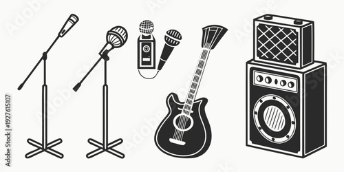 A collection of musical instruments and equipment for live performances Vector
