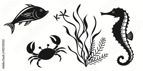 A vibrant underwater scene featuring a variety of marine life and plants Vector