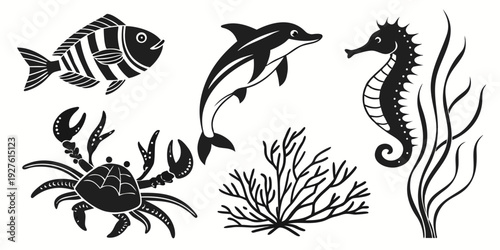 A vibrant underwater scene featuring various sea creatures and plants Vector