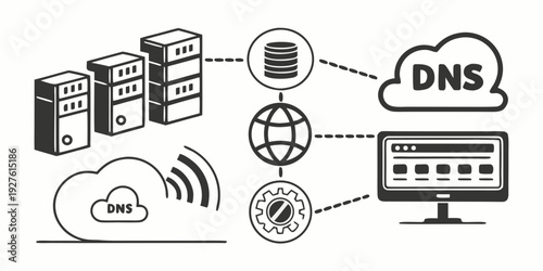 Illustration of a network infrastructure with various components and connections Vector