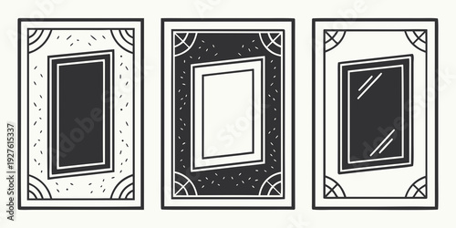 Three vintage smartphones displayed in a row with intricate frames Vector