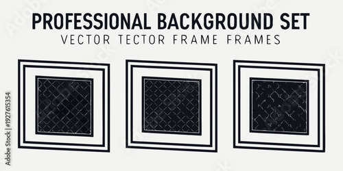 Professional background set with three identical black frames on a white surface Vector