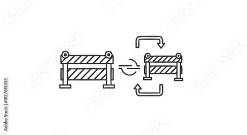 Conceptual illustration of moving barriers and arrows.
