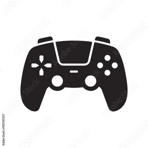 Modern black video game controller icon symbolizing digital entertainment and interactive gaming experiences