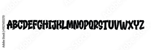 Uppercase English alphabet letters display a distressed grunge texture on a white background