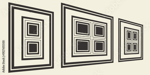 Three abstract art pieces displayed in a row with intricate geometric patterns Vector