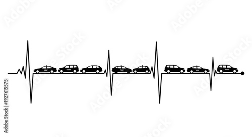Black and white EKG heartbeat line with car silhouettes representing the automotive industry