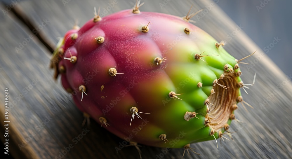 Fototapeta premium Prickly pear fruit with pink and green skin and sharp spines