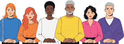 Diverse Group of People Standing Together Illustration Representing Inclusion Equality Teamwork and Multicultural Community Concept in Modern Flat Vector Style
