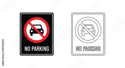 No parking signs color and outline versions depicting a vehicle restriction