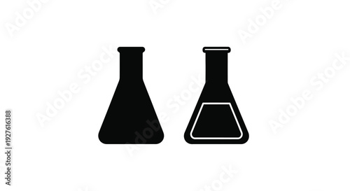 Two black silhouettes of erlenmeyer flasks against a white background