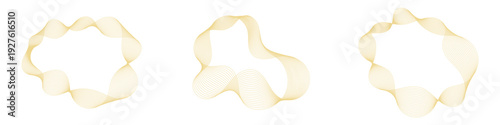 Abstract golden wavy line frame set. Decorative radial flowing borders for luxury music player and sound design. Vector Illustration.