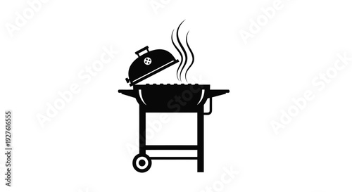 Black silhouette of a barbecue grill with smoke rising from it