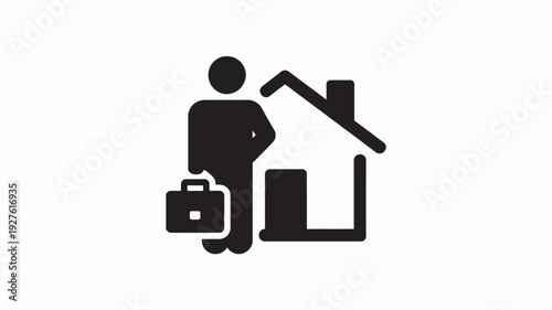 A person holding a briefcase standing next to a house with a rising graph