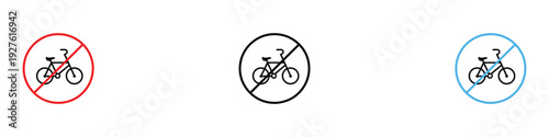 No bicycle parking icon set. Cycling prohibited symbol for traffic safety, restricted zones, and urban regulations. Vector Illustration.