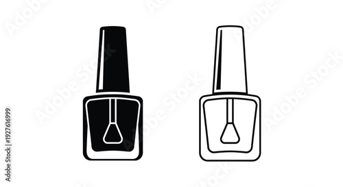 Two nail polish bottles one black and one white shown in outline
