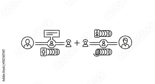 Conceptual illustration of communication and data exchange between people.