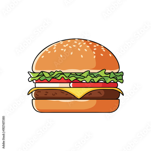 Delicious Beef Burger with Lettuce Cheese and Tomato on Toasted Bun