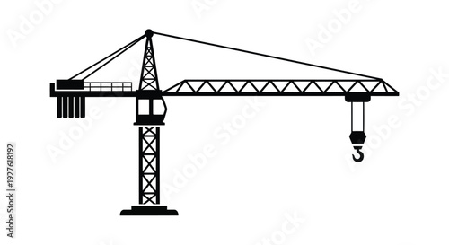 Simple black and white illustration of a tower crane side view