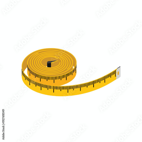 Yellow Measuring Tape Rolled Up Isolated on White Background Precision Tool for Construction and Sewing