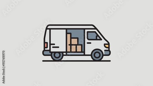 A simple illustration of a moving van with boxes inside