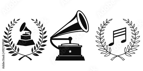 Three iconic symbols representing music awards and achievements Vector
