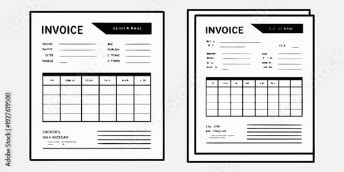 Two invoices on a desk with detailed information and itemized lists Vector