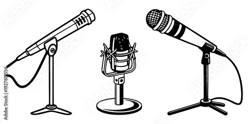 A variety of microphones and a telescope for broadcasting and communication Vector